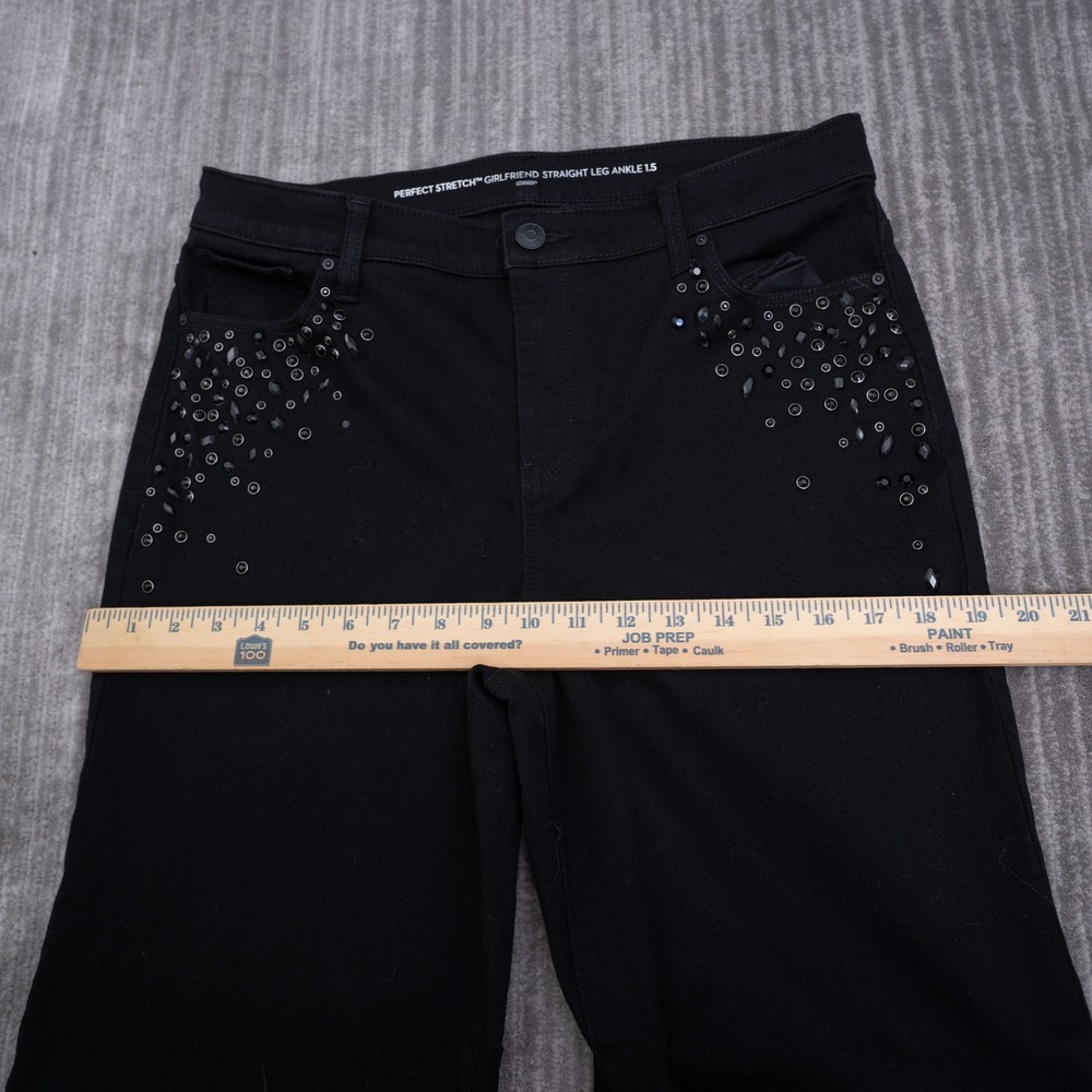 Chicos Perfect Stretch Girlfriend Straight Leg Ankle Jeans Black Studded 1.5 L - Picture 4 of 11